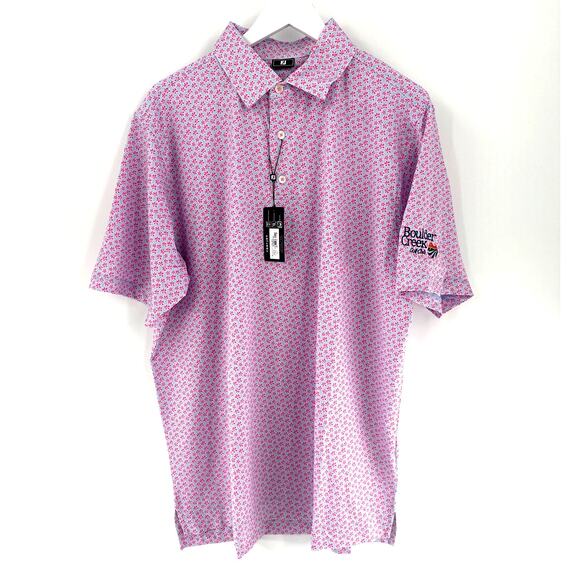 FootJoy Men's Pink Lemonade Skyway Floral Sketch Print Lisle Polo Size XL - Picture 6 of 9